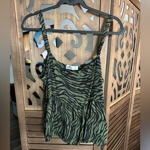Hollister Green Zebra Print Women's Top- Size L